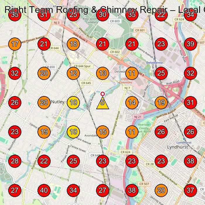 Right Team Roofing & Chimney Repair GeoGrid visibility map for Roofing Contractor in Belleville